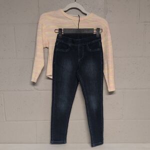 Little Girl's Outfit Bundle, Skinny Denim Jeggings, Waffle Knit Long Sleeve 6/6X